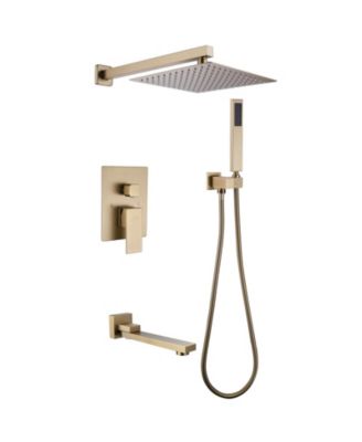 Квадратный смеситель для ванны и душа высокого давления Greenspring с одной ручкой и 3 распылителями из матового золота (клапан входит в комплект поставки