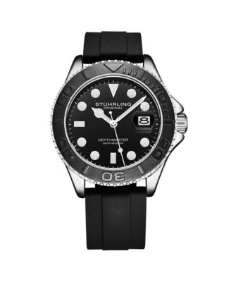 Мужские кварцевые часы для дайверов Stuhrling Depthmaster 4072, 42 мм, Черный циферблат, Силиконовый ремешок, Вращающийся безель, Дата, Водонепроницаемость 100 м, черный