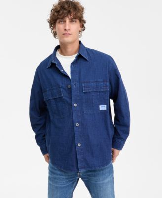 Джинсовая куртка-рубашка с сетчатым рисунком Hugo Boss Ebargo на пуговицах спереди