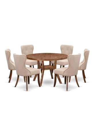 Обеденный гарнитур Luxe by East West Furniture из 7 предметов на 6 персон Содержит 48 Круглых Столов Светло-Коричневого Цвета