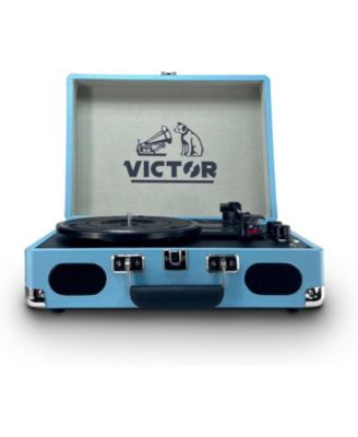 Проигрыватель пластинок Victor METRO PLUS с портативным перезаряжаемым чемоданом Bluetooth и проигрывателем проигрывателей пластинок синий