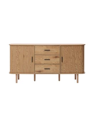 Шкаф-буфет LuxenHome Oak с отделкой из МДФ с 3 выдвижными ящиками, раздвижными дверцами и закругленными углами коричневого цвета