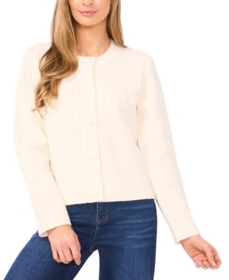 Женский кардиган с цветочной вышивкой CeCe, свитер с длинными рукавами, белый