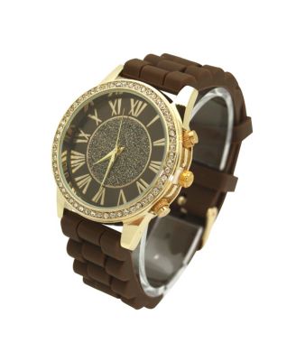 Часы Olivia Pratt с коричневым безелем и стразами на силиконовом ремешке