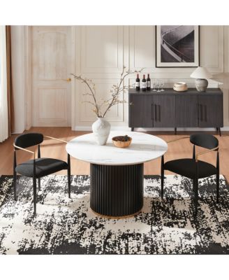 Современный обеденный гарнитур Morden Fort из искусственного мрамора с Круглым столом на 47 См и 2 креслами-букле на металлическом основании для кухни-столовой