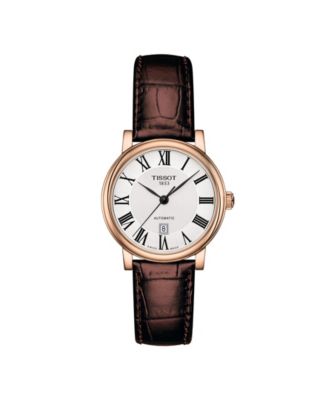 Женские швейцарские часы Tissot с автоматическим управлением Carson Premium Lady на коричневом кожаном ремешке 30 мм