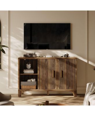 SUGIFT 47" 2-дверный шкаф-буфет в стиле модерн середины века с отделкой для хранения вещей, акцентным буфетом и буфетной стойкой с рифлеными дверцами