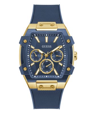 Мужские многофункциональные часы GUESS из силикона цвета индиго золотистого цвета, 44 мм