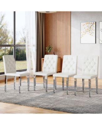Streamdale Furniture, 4 комплекта белых обеденных стульев из искусственной кожи со спинкой с пряжкой и серебряными ножками