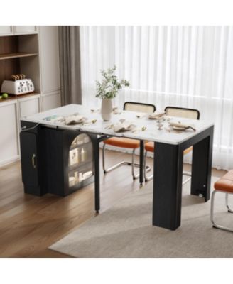 Выдвижной обеденный стол Streamdale Furniture с 3-мя створками и островком на колесиках (черный/Белый мрамор) черный