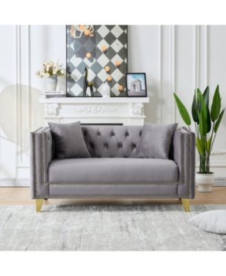 Streamdale Furniture 58" Бархатный диван Честерфилд, 2-местный, с застежкой на пуговицы, квадратным подлокотником - Серый
