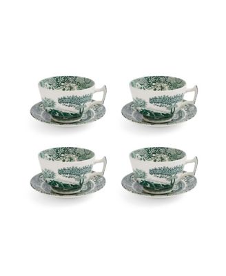 Зеленые итальянские чашки и блюдца для завтрака Spode Heritage, Набор из 4-х чашек для завтрака