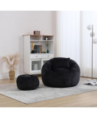 Современное круглое кресло-мешок Streamdale Furniture Modern XL с подставкой для ног и подушкой