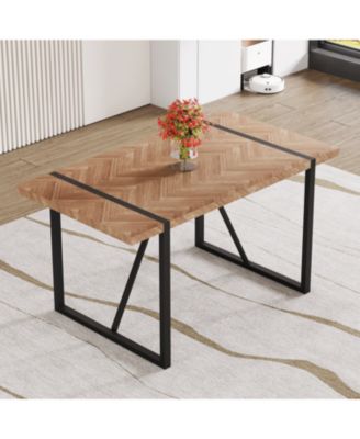 Минималистичный ретро-обеденный стол Streamdale Furniture с текстурированной столешницей и черными металлическими ножками