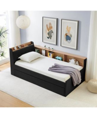 Двухместная бархатная кушетка Streamdale Furniture с ящиком для хранения вещей и светодиодной подсветкой, черный