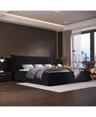 Кровать-платформа Streamdale Furniture Queen с мягкой обивкой, бархатное изголовье, Черный