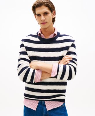Мужской вязаный свитер в полоску с круглым вырезом от Tommy Hilfiger