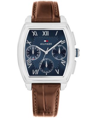 Мужские многофункциональные часы Tommy Hilfiger на коричневом кожаном ремешке, 36 мм коричневого цвета
