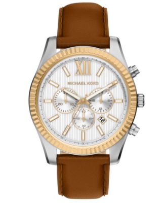 Мужские наручные часы Michael Kors с хронографом Lexington, кожаные, 45 мм, коричневые
