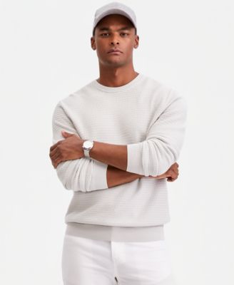 Мужской хлопковый свитер с круглым вырезом и длинными рукавами Alfani из текстурированного хлопка, эксклюзивный серый цвет Macy's