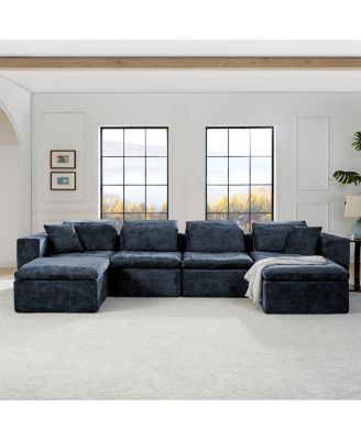 Секционный диван Streamdale Furniture 143" Cloud с удобным шезлонгом, U-образный модульный диван, Синий