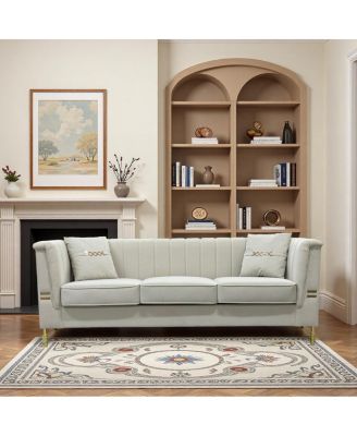 Современный бархатный 3-местный диван Streamdale Furniture с вертикальным швеллерным тафтингом