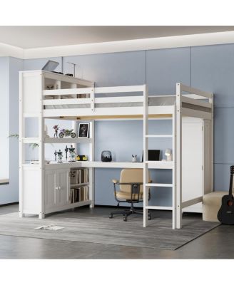Деревянная кровать-чердак Streamdale Furniture со шкафом, книжной полкой и письменным столом