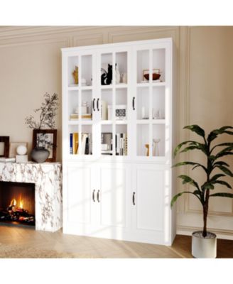 Книжный шкаф Homsee Bookcase Книжная полка с 10 полками для хранения и 3 стеклянными дверцами, витринный шкаф для хранения