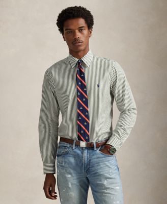 Мужская рубашка Polo Ralph Lauren классического покроя из сукна в полоску зеленого цвета