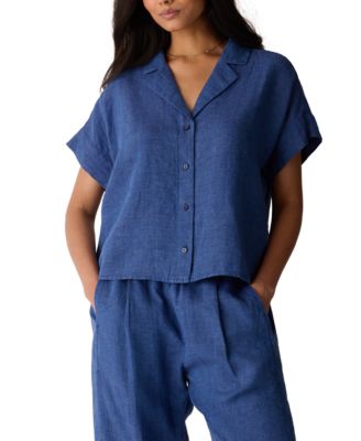 Женская рубашка с отложным воротником Eileen Fisher, обычный и большой размер, синяя