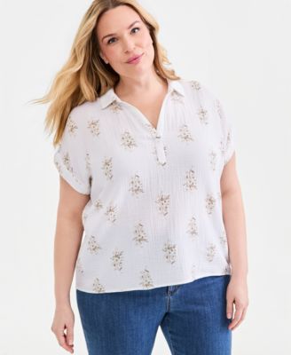 Топ-накидка с воротником-стойкой Style & Co Plus Size, эксклюзивный белый цвет Macy's