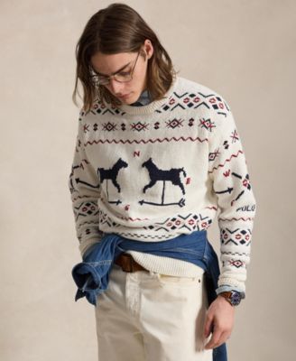 Мужской свитер Polo Ralph Lauren с круглым вырезом-флюгером цвета слоновой кости/кремовый