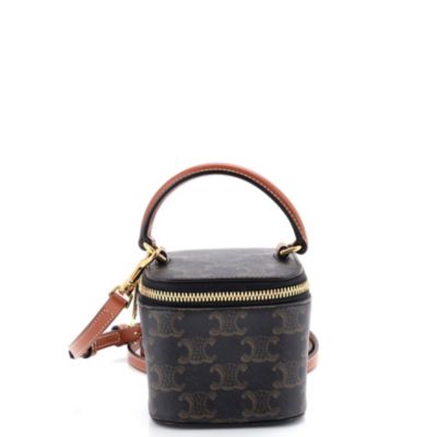 Бывший в употреблении квадратный футляр для туалетного столика Celine Mini с верхней ручкой, покрытый холстом Triomphe коричневого цвета