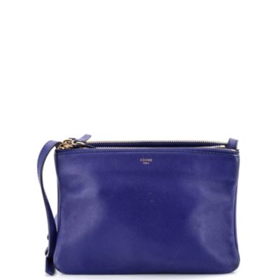 Бывшая в употреблении сумка Celine Small Trio Crossbody из кожи синего цвета