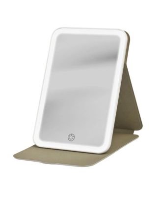 Дорожное зеркало для макияжа iHome iCV10 с подсветкой и регулируемой подставкой коричнево-бежевого цвета