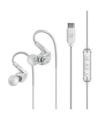 Спортивные наушники-вкладыши MEE audio M6 с проводом памяти и гарнитурой (разъем USB-C) белого цвета