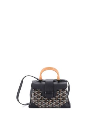 Бывшая в употреблении сумка Goyard Mini Saigon с верхней ручкой, обтянутая черной холщовой кожей