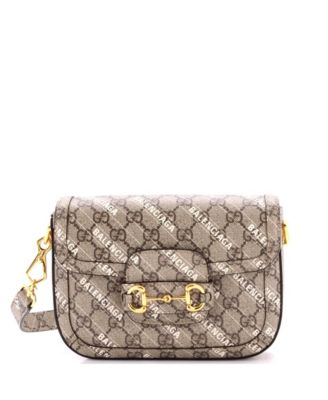 Бывшая в употреблении сумка через плечо Gucci Mini x Balenciaga The Hacker Project Horsebit 1955 года из серого холста с покрытием GG