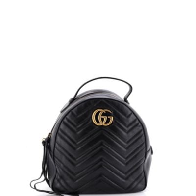 Бывший в употреблении маленький рюкзак Gucci GG Marmont из натуральной кожи черного цвета