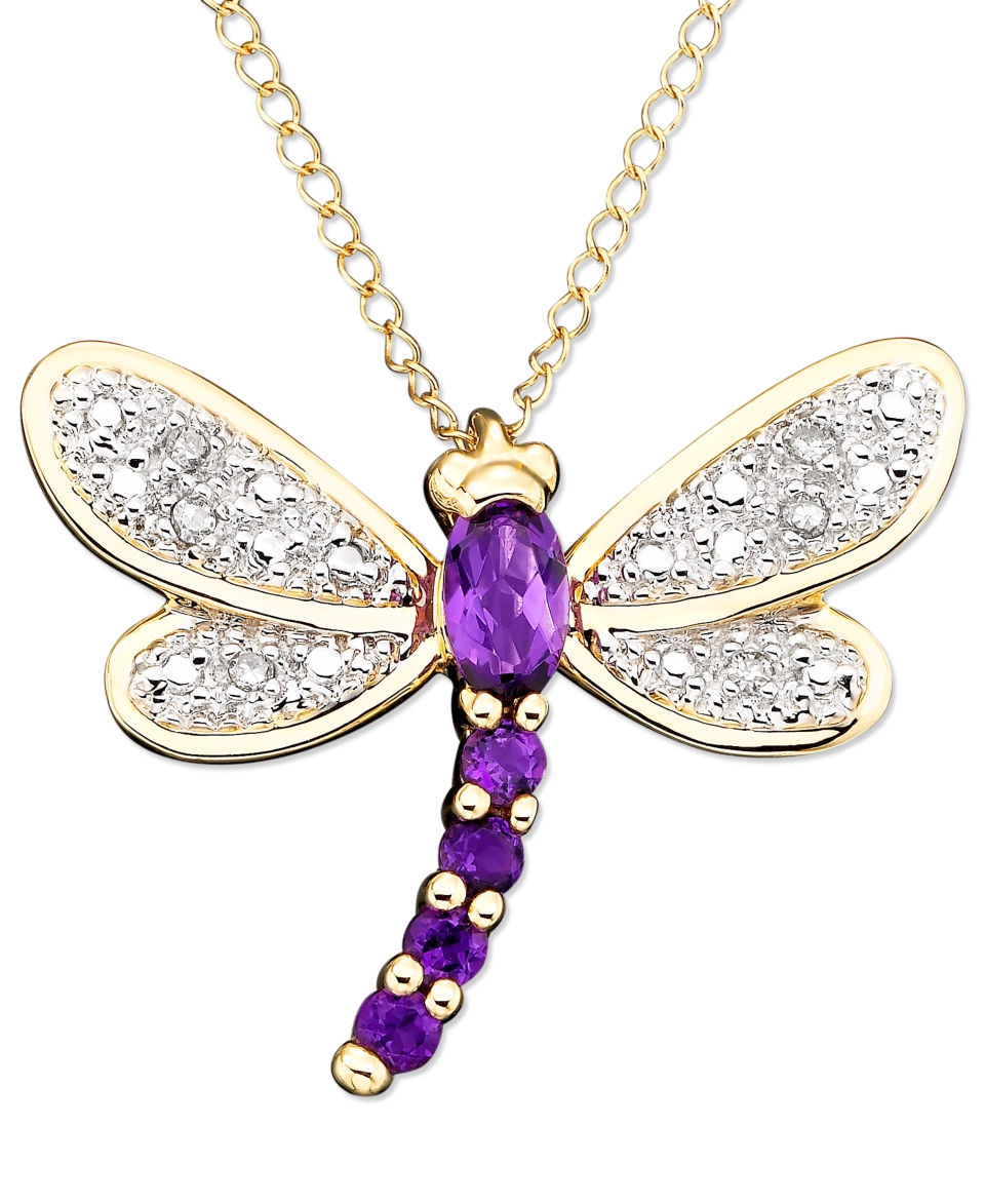 14k Gold Amethyst (1/4 ct. t.w.) & Diamond Accent Dragonfly Pendant