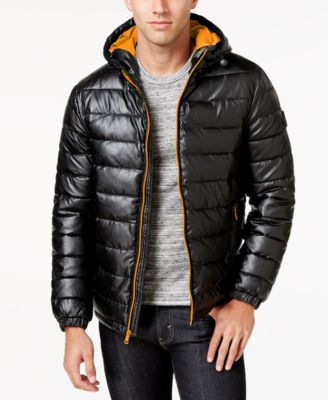 mens leather puffer jacket