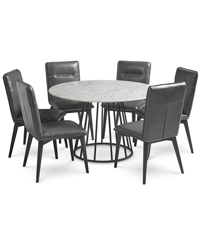 Furniture Callisto Marble Round Dining Set, 7Pc. (Dining Table & 6