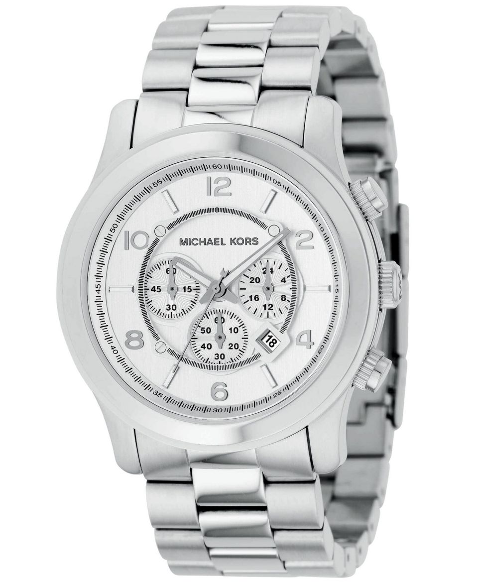 Michael Kors Watch, Mens Chronograph Runway Silver Tone Bracelet 44mm