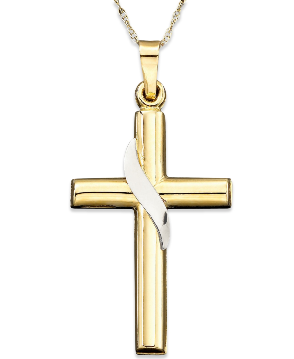 14k Two Tone Gold Cross With Sash Pendant   Necklaces   Jewelry