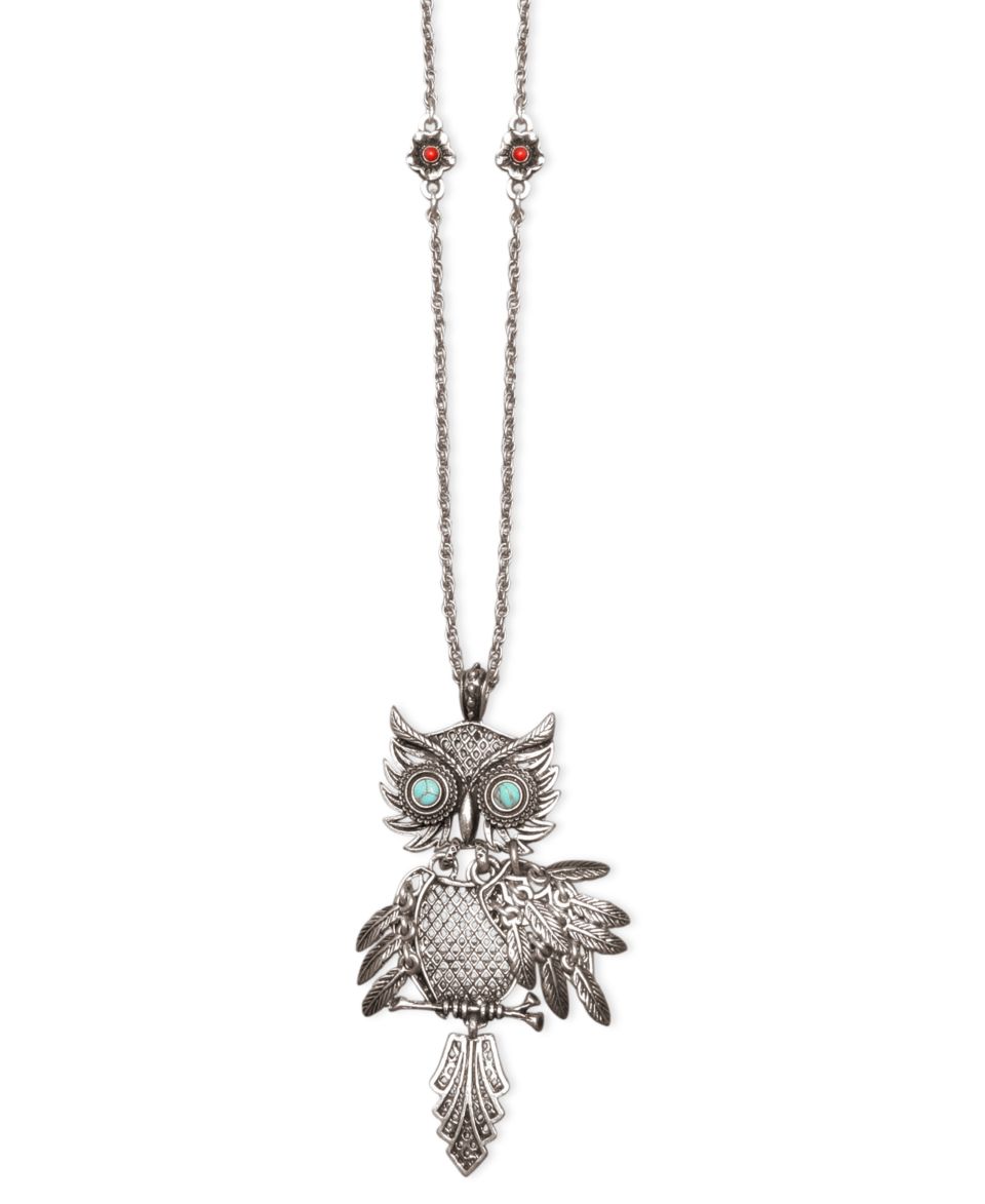 Betsey Johnson Necklace, Gold Tone Glass Owl Pendant