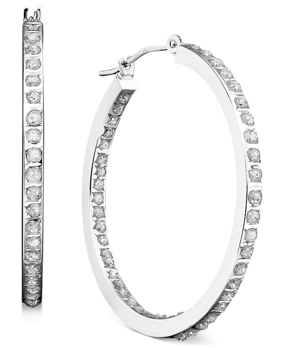 14k White Gold Earrings, Diamond Accent Hoop Earrings   Earrings   Jewelry & Watches