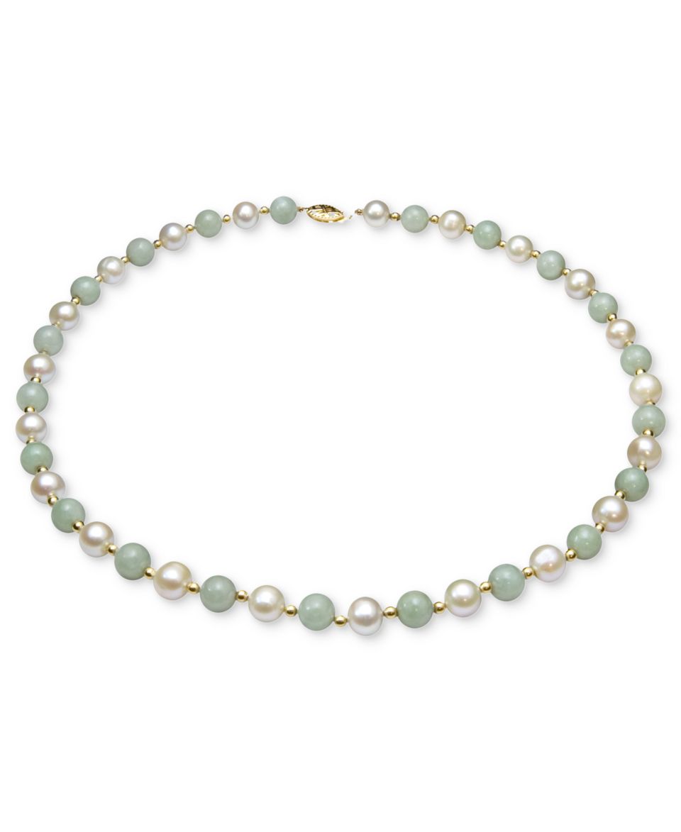 14k Gold Bracelet, Cultured Freshwater Pearl and Jade   Jewelry