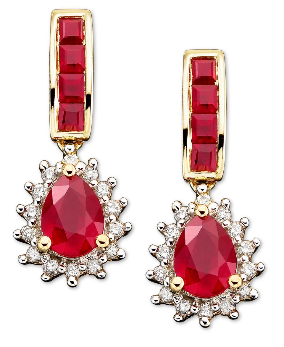 14k Gold Earrings, Garnet (7 1/5 ct. t.w.) and Diamond Accent Brio Drop   Earrings   Jewelry & Watches