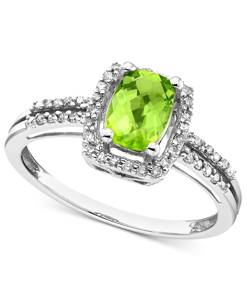 14k White Gold Ring, Peridot (1 ct. t.w.) and Diamond (1/6 ct. t.w