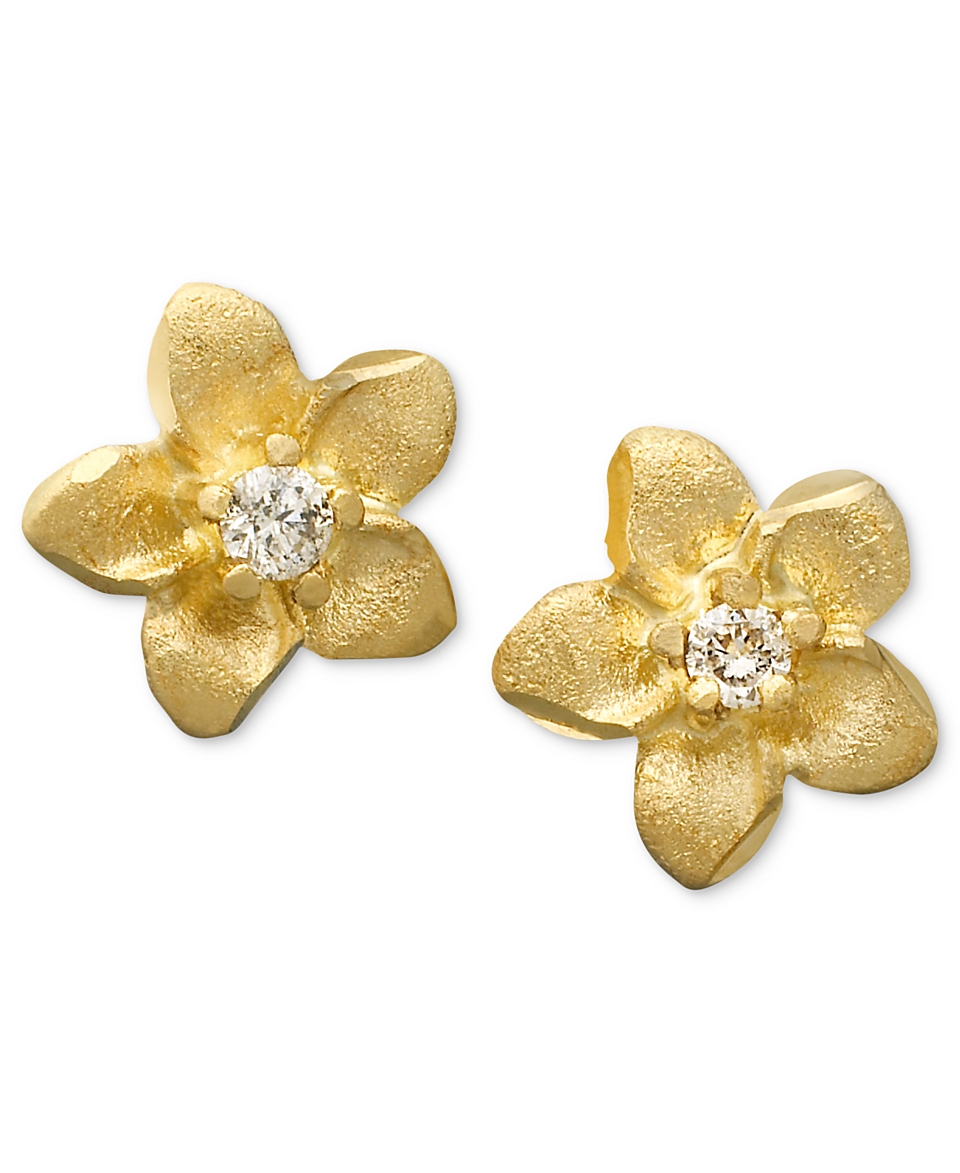 14k Gold Earrings, Diamond Accent Flower Studs   Earrings   Jewelry 